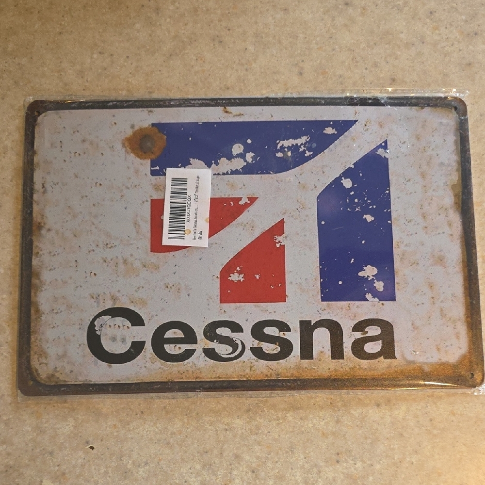 Vintage Metal Sign in White, Blue, Red